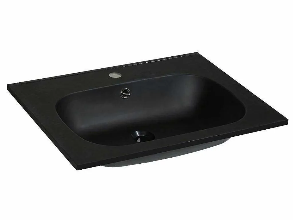 Inbouwwastafel In Hars Met Steenlook - Zwart - L60 X B46 Cm - Okiwa-Shower & Design Discount