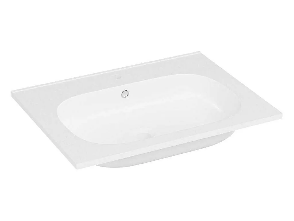 Inbouwwastafel Van Hars Met Steeneffect - Wit - L60 X B46 Cm - Okiwa-Shower & Design New