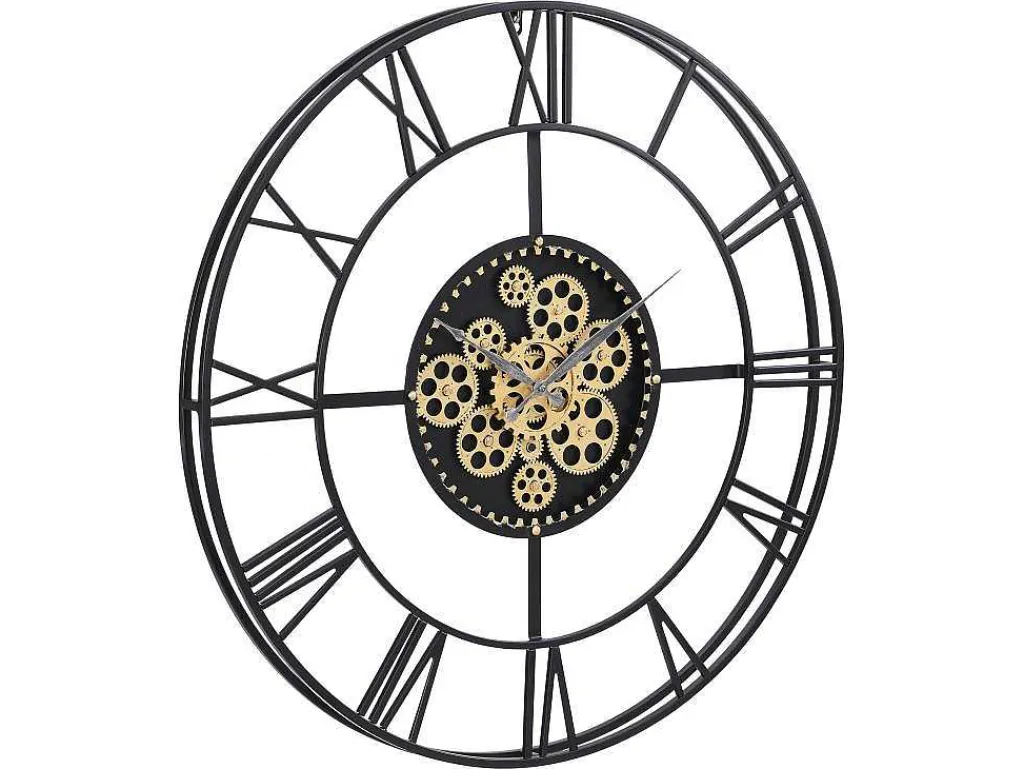 Industriele Wandklok - D80 Cm - Metaal - Zwart En Goudkleurig - Karial-Vente-unique