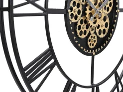 Industriele Wandklok - D80 Cm - Metaal - Zwart En Goudkleurig - Karial-Vente-unique