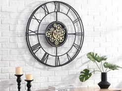 Industriele Wandklok - D80 Cm - Metaal - Zwart En Goudkleurig - Karial-Vente-unique