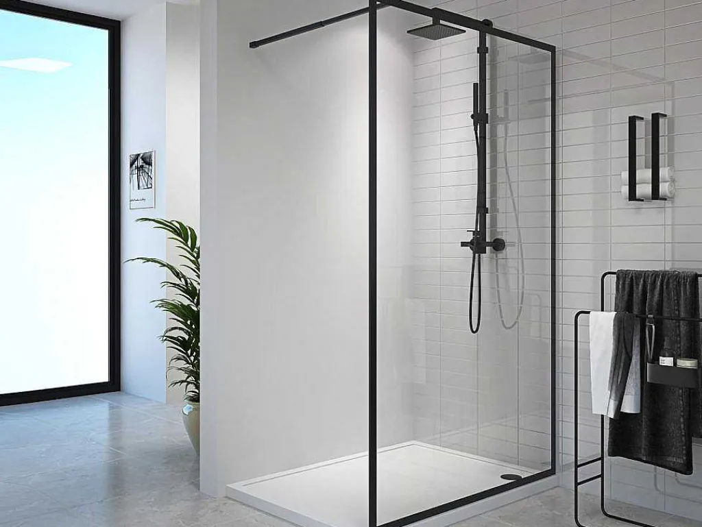 Inloopdouchescherm - 120 X 200 Cm - Mat Zwart - Gehard Glas - Amberi-Shower & Design Sale