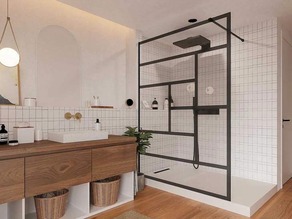 Inloopdouchewand Industriele Stijl Sefana - 140X200 Cm - Zwart-Shower & Design Online