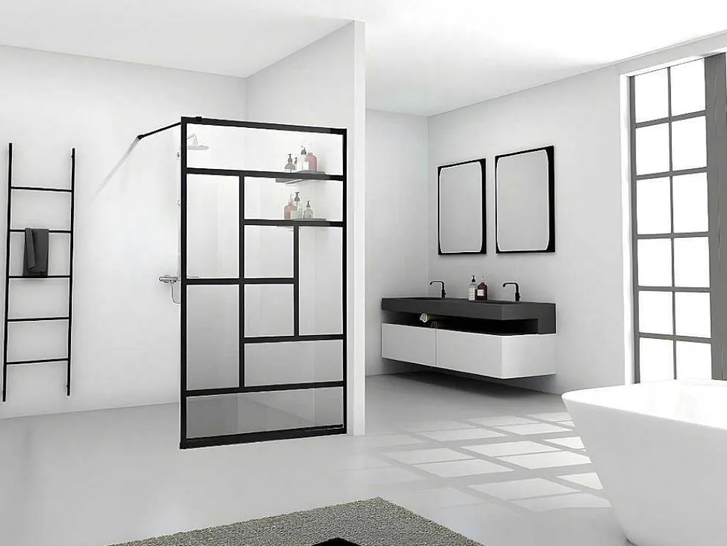 Inloopdouchewand Industriele Stijl Sefana - 140X200 Cm - Zwart-Shower & Design Online