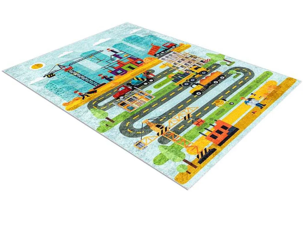 Junior 52105.801 Tapijt Wasbaar Bouwplaats Dieren Voor Kinderen Antisl 160X220 Cm-RugsX Outlet