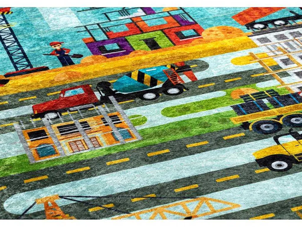 Junior 52105.801 Tapijt Wasbaar Bouwplaats Dieren Voor Kinderen Antisl 160X220 Cm-RugsX Outlet
