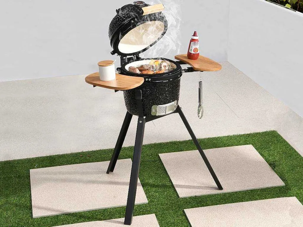Kamado-Houtskoolbarbecue Van Keramiek En Bamboe 32 X 52 X 94 Cm - Eriko-Vente-unique Hot