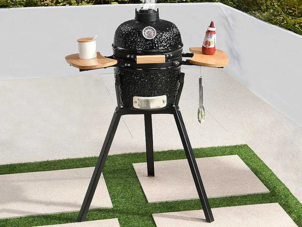 Kamado-Houtskoolbarbecue Van Keramiek En Bamboe 32 X 52 X 94 Cm - Eriko-Vente-unique Hot