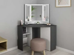 Kaptafel Charlene - Spiegel Met Ledverlichting En Opbergruimtes - Wit En Grijs-Vente-unique Discount