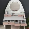 Kaptafel Gabriela - Spiegel Met Ledverlichting En Opbergruimtes - Wit En Roze-Vente-unique Sale