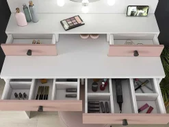 Kaptafel Gabriela - Spiegel Met Ledverlichting En Opbergruimtes - Wit En Roze-Vente-unique Sale
