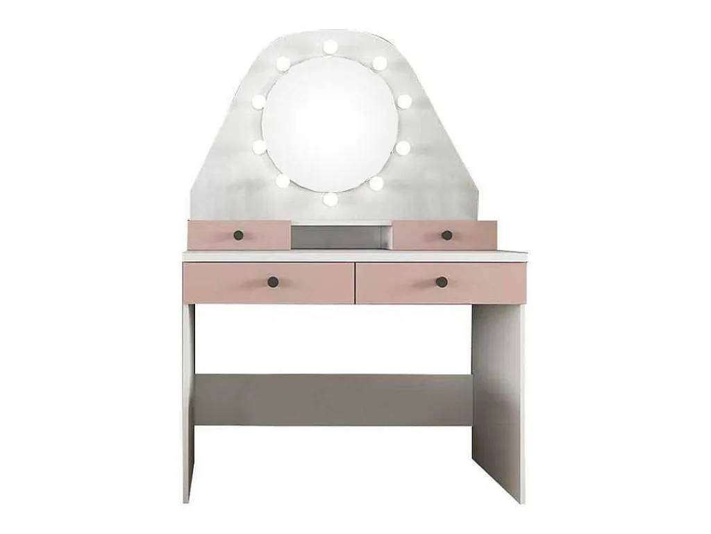 Kaptafel Gabriela - Spiegel Met Ledverlichting En Opbergruimtes - Wit En Roze-Vente-unique Sale