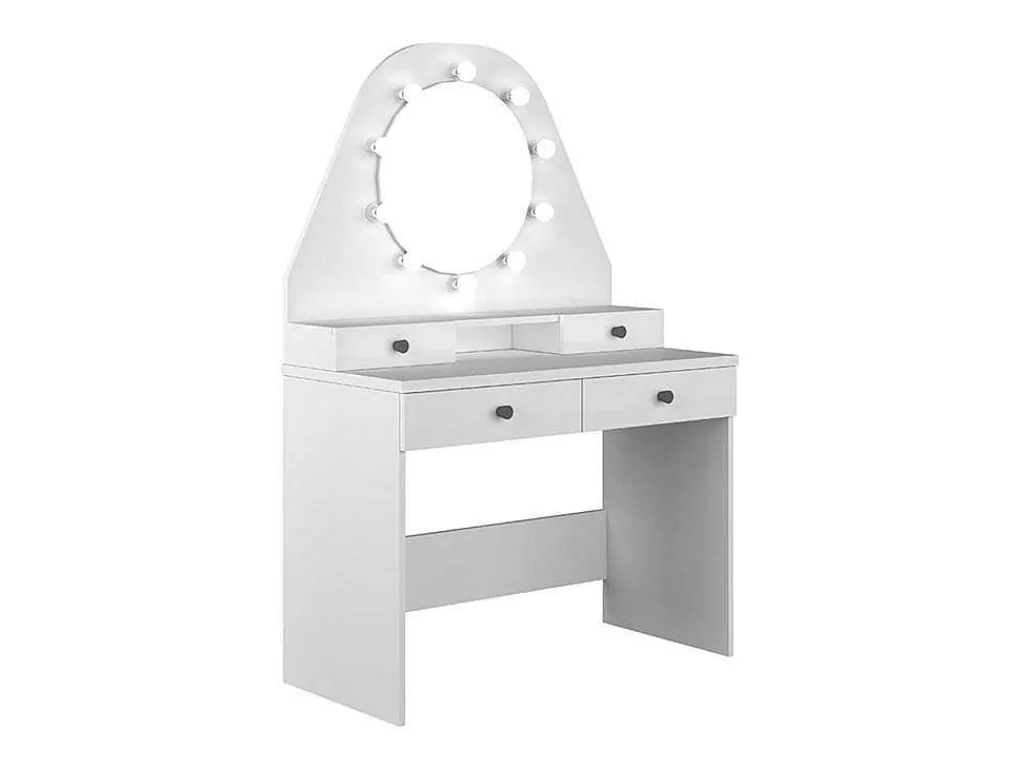 Kaptafel Gabriela - Spiegel Met Ledverlichting En Opbergruimtes - Wit-Vente-unique Hot