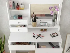 Kaptafel Giuliana - Spiegel + Ledverlichting En Opbergruimte - Wit-Vente-unique Best