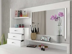 Kaptafel Giuliana - Spiegel + Ledverlichting En Opbergruimte - Wit-Vente-unique Best
