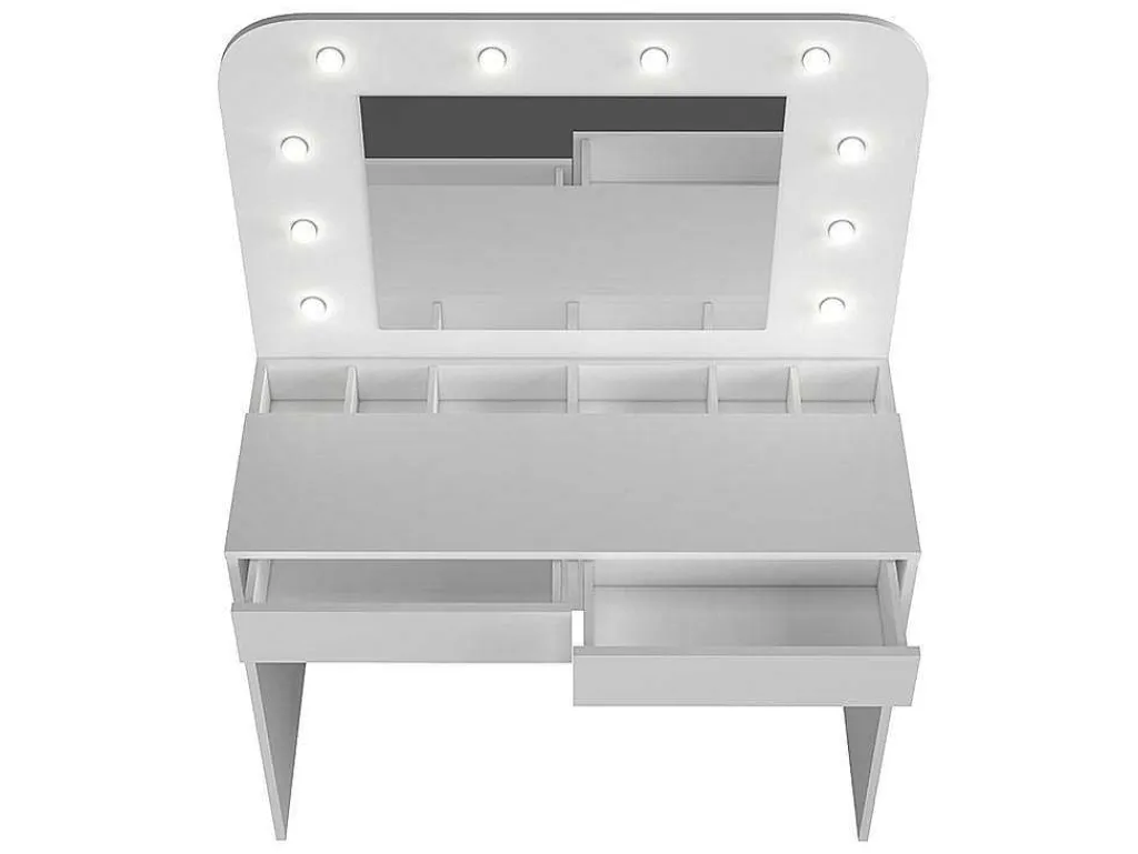 Kaptafel Jospehine - Led-Spiegel En Opbergruimte - Wit-Vente-unique Clearance