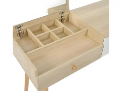 Kaptafel Met Opbergspiegel, 3 Laden, Meerdere Opbergvakken, Grote Opbergcapaciteit - Naturel (Kruk Niet Inbegrepen)-ModernLuxe Online