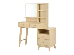 Kaptafel Met Spiegel - 4 Open Vakken En 4 Grote Lades - Naturel (Kruk Niet Inbegrepen)-ModernLuxe Outlet