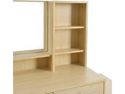 Kaptafel Met Spiegel - 4 Open Vakken En 4 Grote Lades - Naturel (Kruk Niet Inbegrepen)-ModernLuxe Outlet