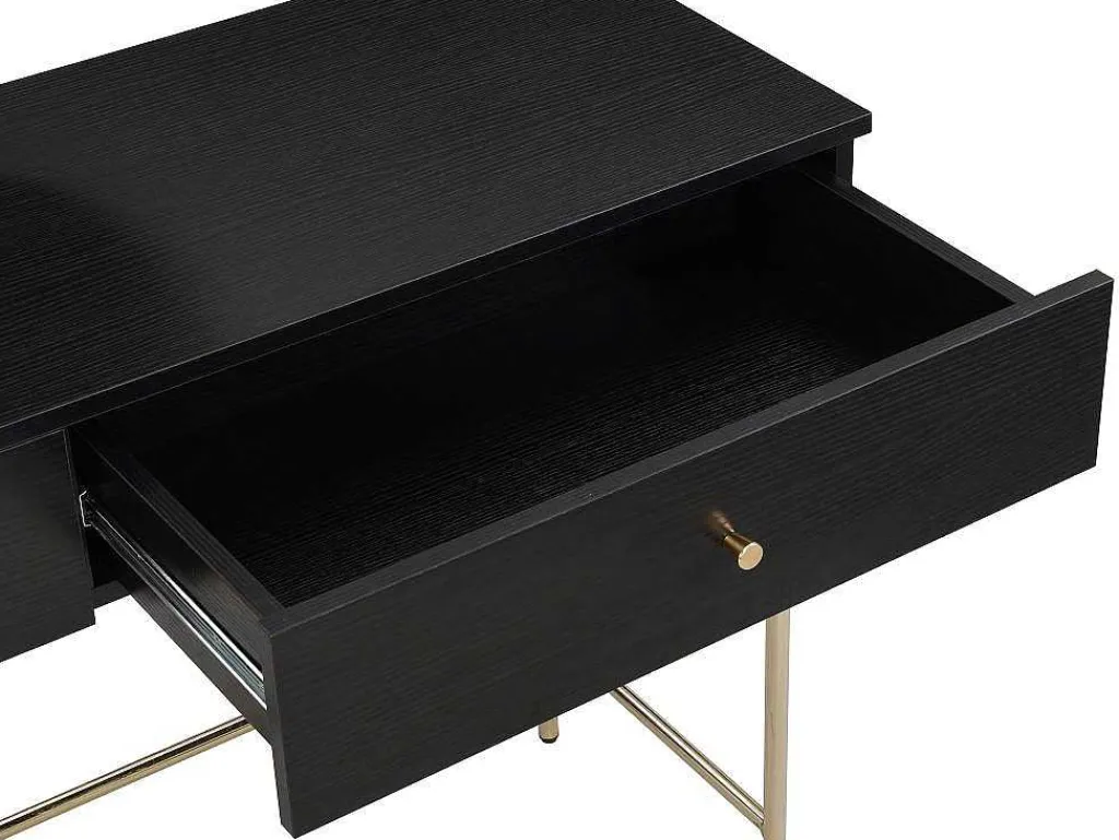 Kaptafel Met Spiegel En 2 Lades - Mdf En Staal - Zwart En Goud - Milavia Van-PASCAL MORABITO Hot