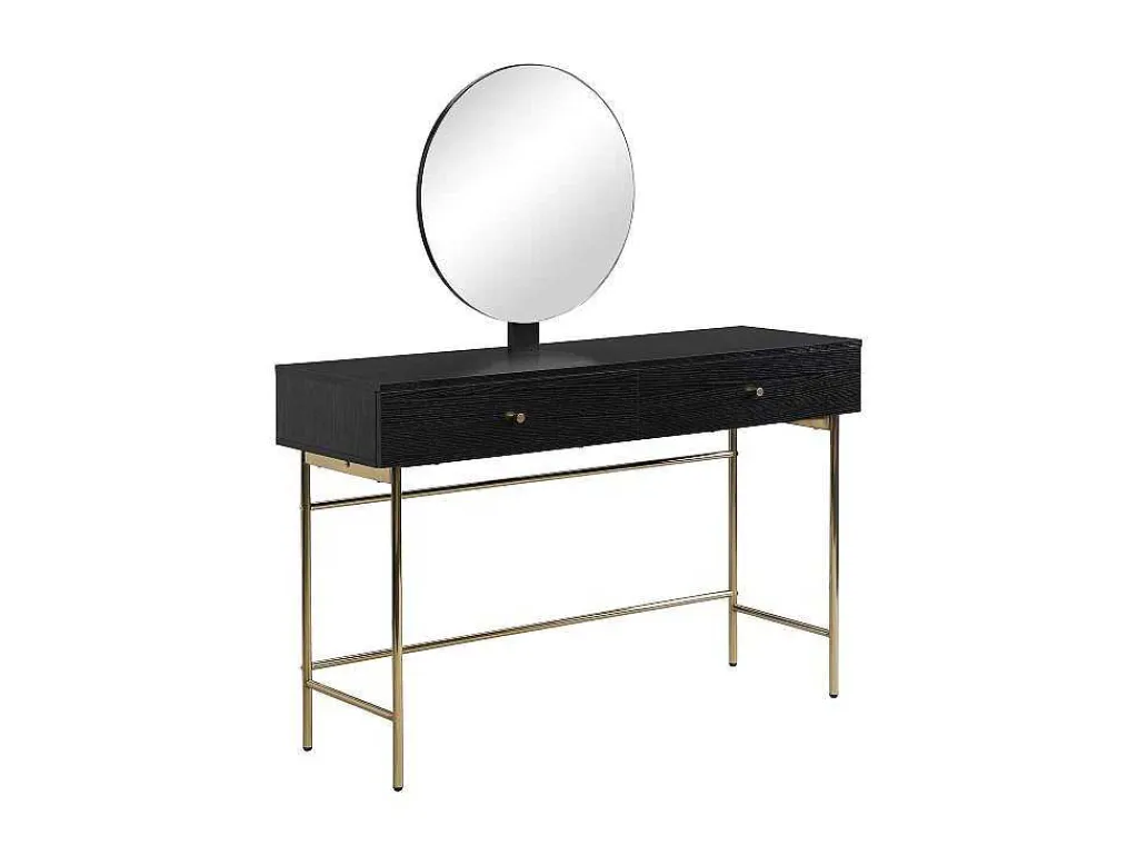 Kaptafel Met Spiegel En 2 Lades - Mdf En Staal - Zwart En Goud - Milavia Van-PASCAL MORABITO Hot