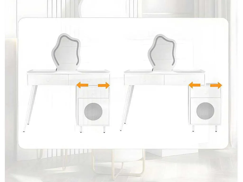Kaptafel Met Spiegel En Led-Verlichting - 2 Lades En Een Uitneembare Kast - Wit (Kruk Niet Inbegrepen)-ModernLuxe