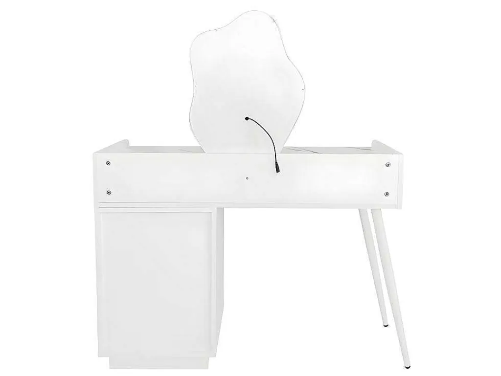 Kaptafel Met Spiegel En Led-Verlichting - 2 Lades En Een Uitneembare Kast - Wit (Kruk Niet Inbegrepen)-ModernLuxe Hot