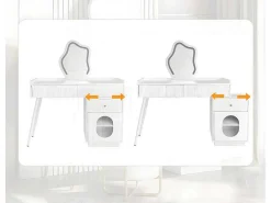Kaptafel Met Spiegel En Led-Verlichting - 2 Lades En Een Uitneembare Kast - Wit (Kruk Niet Inbegrepen)-ModernLuxe Hot