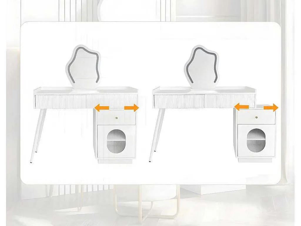 Kaptafel Met Spiegel En Led-Verlichting - 2 Lades En Een Uitneembare Kast - Wit (Kruk Niet Inbegrepen)-ModernLuxe Hot