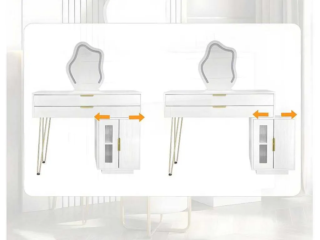 Kaptafel Met Spiegel En Led-Verlichting - 2 Lades En Een Uitneembare Kast - Wit (Kruk Niet Inbegrepen)-ModernLuxe Hot
