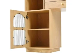 Kaptafel Met Spiegel En Led-Verlichting - 3 Lades En Een Zijkastje - Naturel (Kruk Niet Inbegrepen)-ModernLuxe Sale