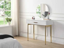 Kaptafel Met Spiegel En Lade - Mdf En Metaal - Wit Gelakt En Goudkleurig - Vonali Van-PASCAL MORABITO