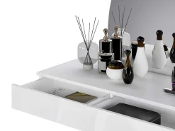 Kaptafel Met Spiegel En Ledverlichting - 2 Lades - Glanzend Wit - Jineza-Vente-unique Outlet