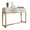 Kaptafel Versierd Met Verticale Strepen - H 75 Cm - Met 2 Laden En Metalen Onderstel - Wit-ModernLuxe Sale