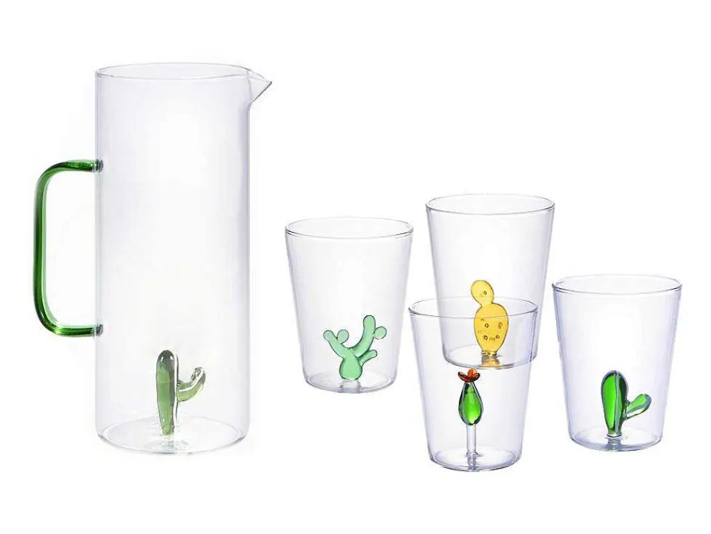 Karaf + Set Van 4 Glazen Met Cactus - Puntia-OZAIA Online