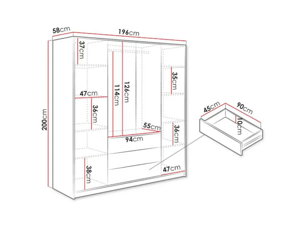 Kast Met 4 Deuren En 3 Lades - L196 Cm - Zwart - Lizandro-Vente-unique Sale