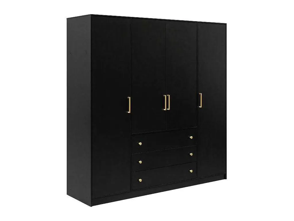 Kast Met 4 Deuren En 3 Lades - L196 Cm - Zwart - Lizandro-Vente-unique Sale