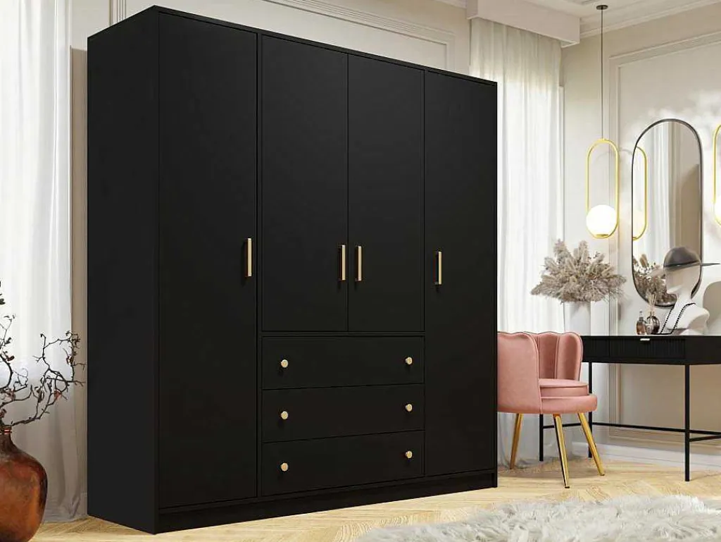 Kast Met 4 Deuren En 3 Lades - L196 Cm - Zwart - Lizandro-Vente-unique Sale