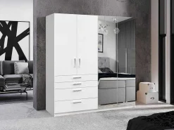 Kast Met 4 Deuren En 4 Lades - Met Spiegel - L200 Cm - Wit - Nidawo-Vente-unique