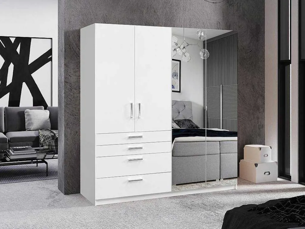 Kast Met 4 Deuren En 4 Lades - Met Spiegel - L200 Cm - Wit - Nidawo-Vente-unique