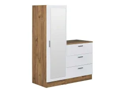 Kast Met 3 Lades En Element Met Spiegel - Wit En Houtlook - Vitorio-Vente-unique Outlet