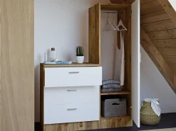 Kast Met 3 Lades En Element Met Spiegel - Wit En Houtlook - Vitorio-Vente-unique Outlet