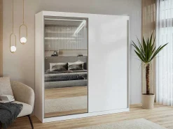 Kast Met 2 Schuifdeuren - Met Spiegel - L200 Cm - Wit - Ochira-Vente-unique Clearance