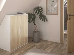 Kast Voor Onder Een Hellend Dak 2 Deuren - Wit En Naturel - Adezio-Vente-unique