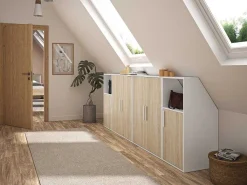 Kast Voor Onder Een Hellend Dak 2 Deuren - Wit En Naturel - Adezio-Vente-unique
