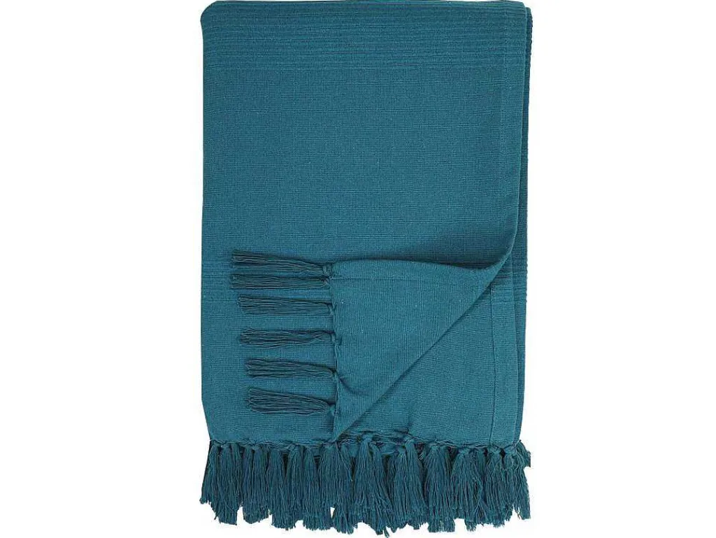 Katoenen Sprei Met Franjes - 230 X 250 Cm - Blauw - Segna-OZAIA Outlet