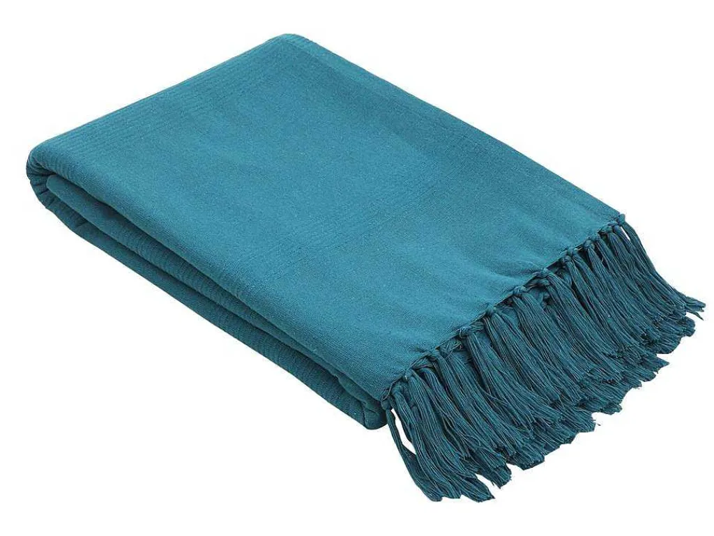 Katoenen Sprei Met Franjes - 230 X 250 Cm - Blauw - Segna-OZAIA Outlet