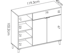 Keukenbuffet Wajdi - 2 Deuren, 1 Lade En 4 Nissen - Wit En Eiken-Vente-unique Outlet