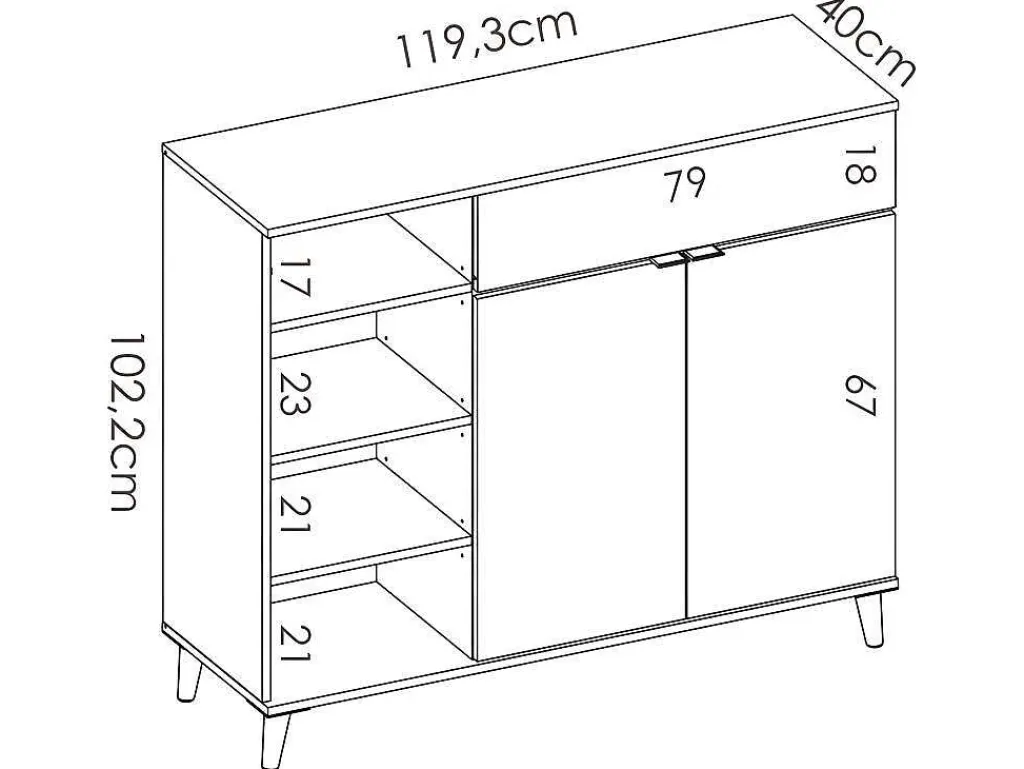 Keukenbuffet Wajdi - 2 Deuren, 1 Lade En 4 Nissen - Wit En Eiken-Vente-unique Outlet