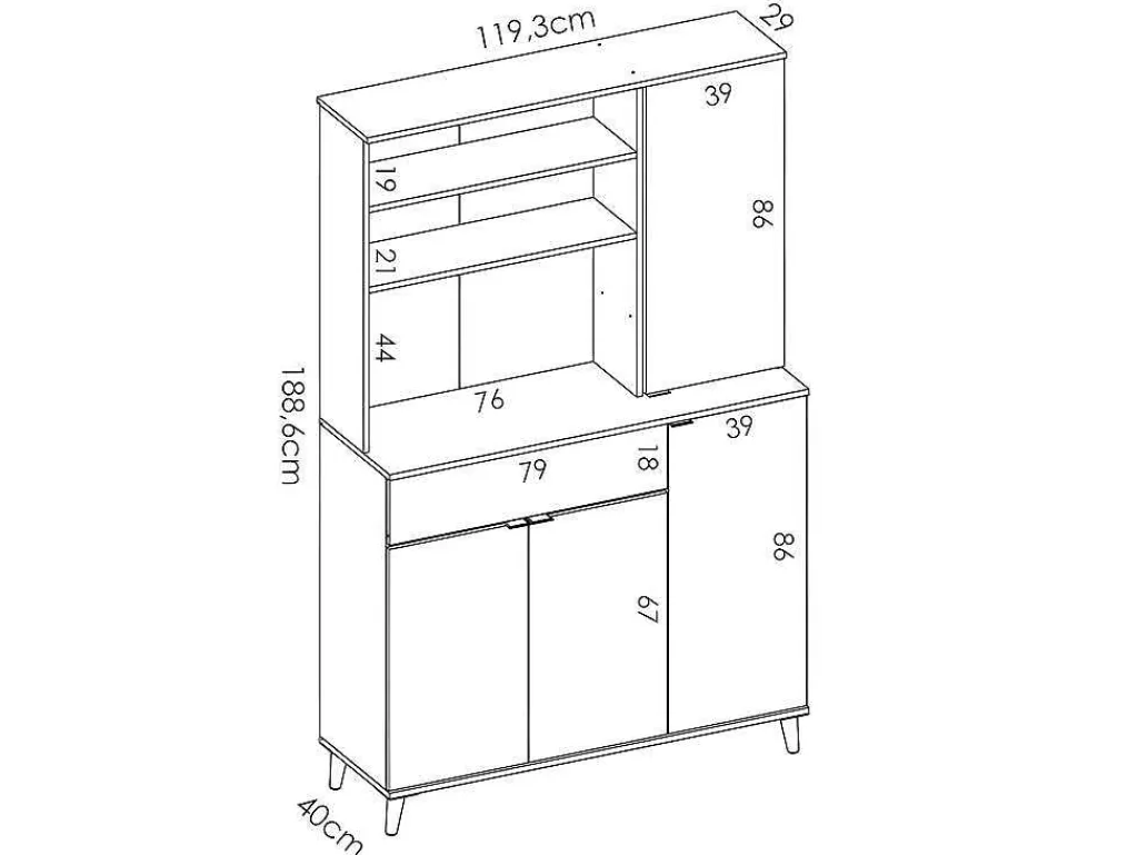 Keukenbuffet Wajdi - 4 Deuren, 1 Lade En 3 Nissen - Wit En Eiken-Vente-unique Hot